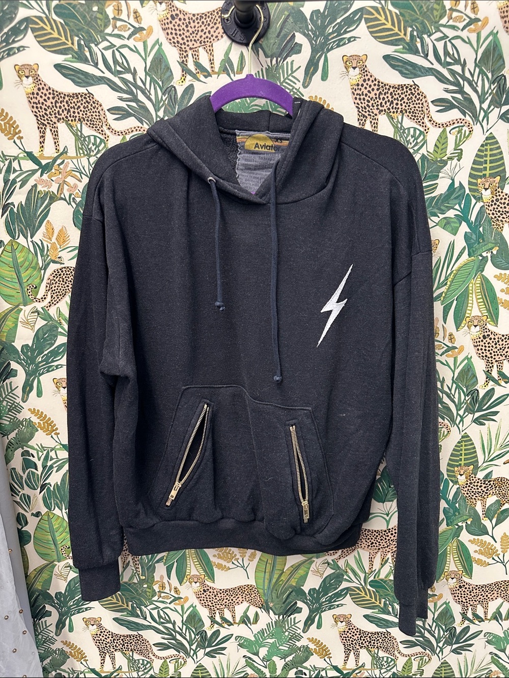 Aviator Nation XS Black Lightning Pullover Hoodie